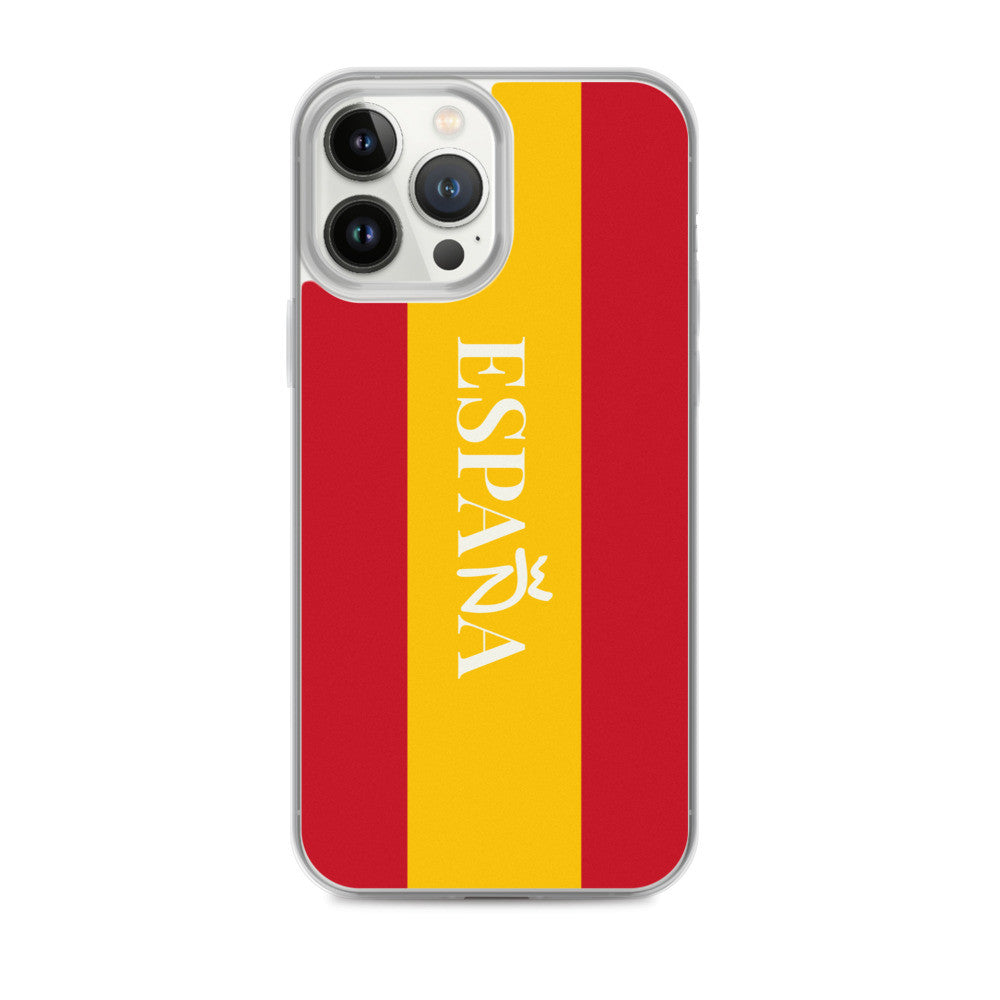 Carcasa transparente iPhone ESPAÑA con bandera y letra en blanco