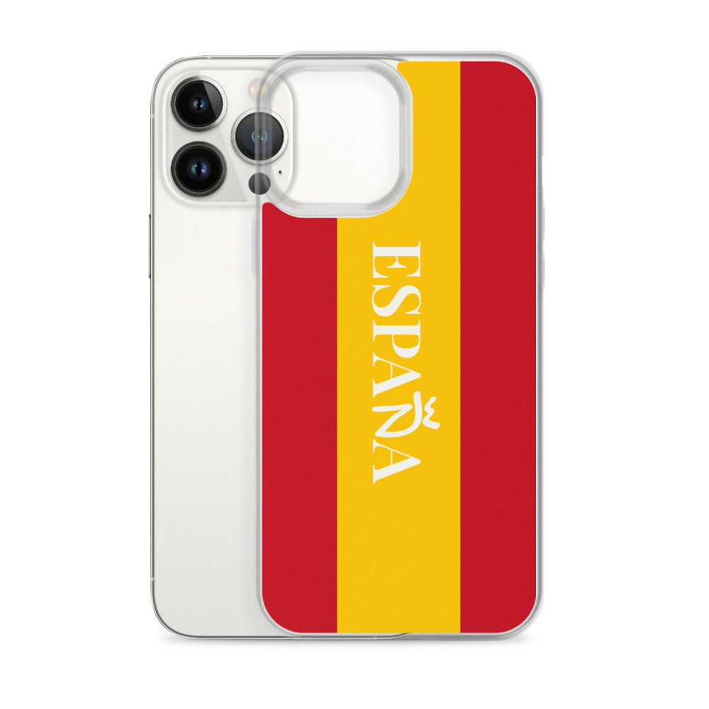 Carcasa transparente iPhone ESPAÑA con bandera y letra en blanco