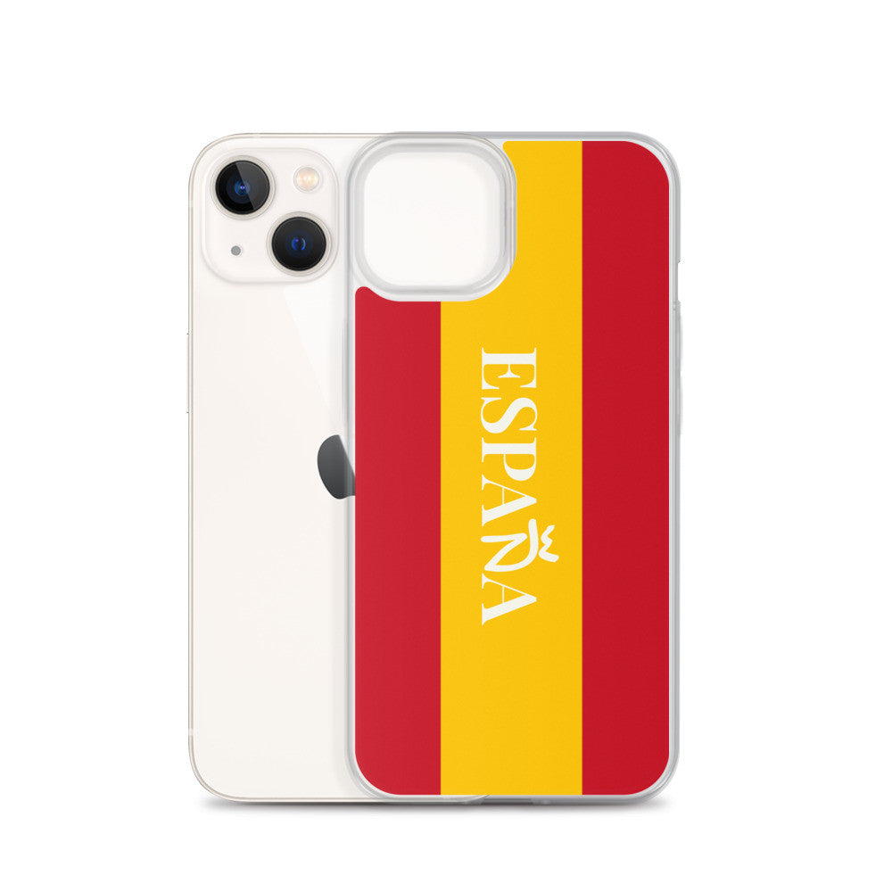 Carcasa transparente iPhone ESPAÑA con bandera y letra en blanco