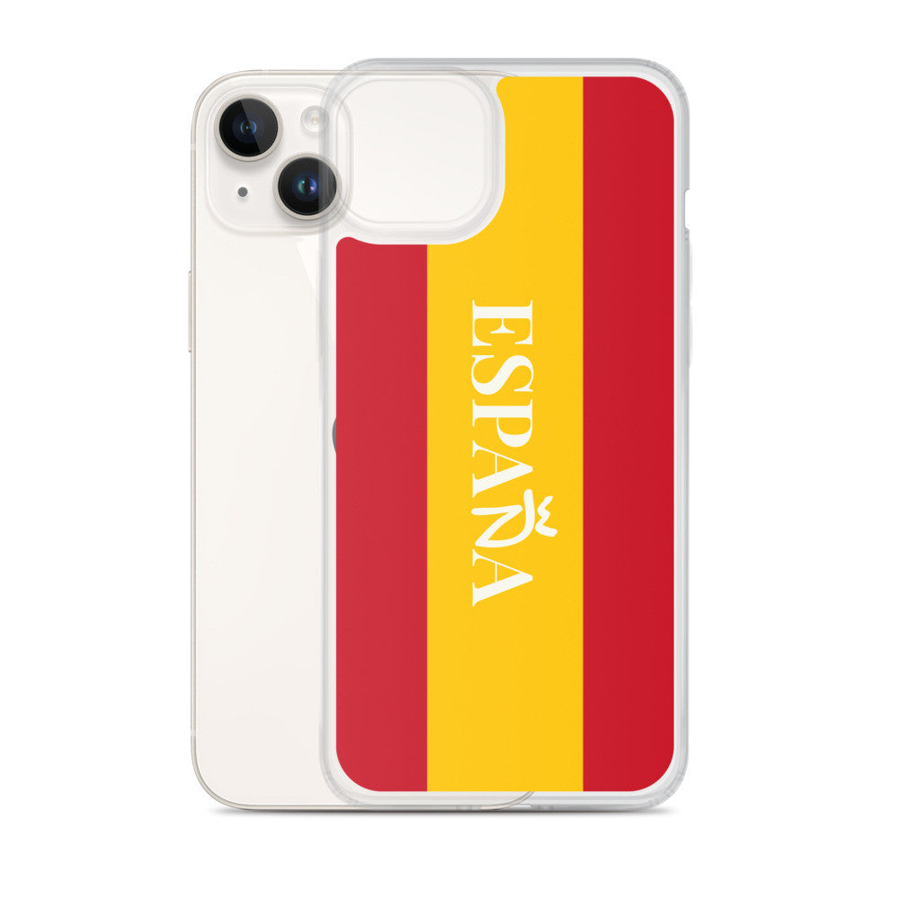 Carcasa transparente iPhone ESPAÑA con bandera y letra en blanco