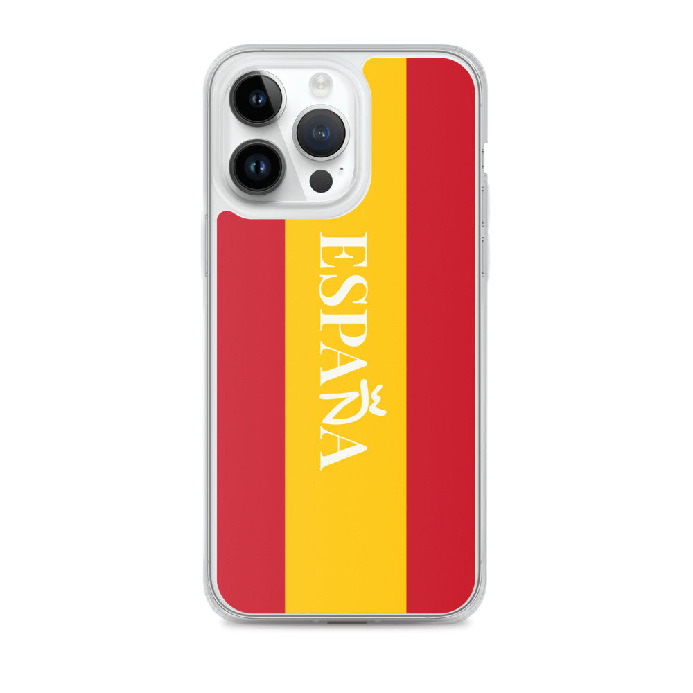 Carcasa transparente iPhone ESPAÑA con bandera y letra en blanco