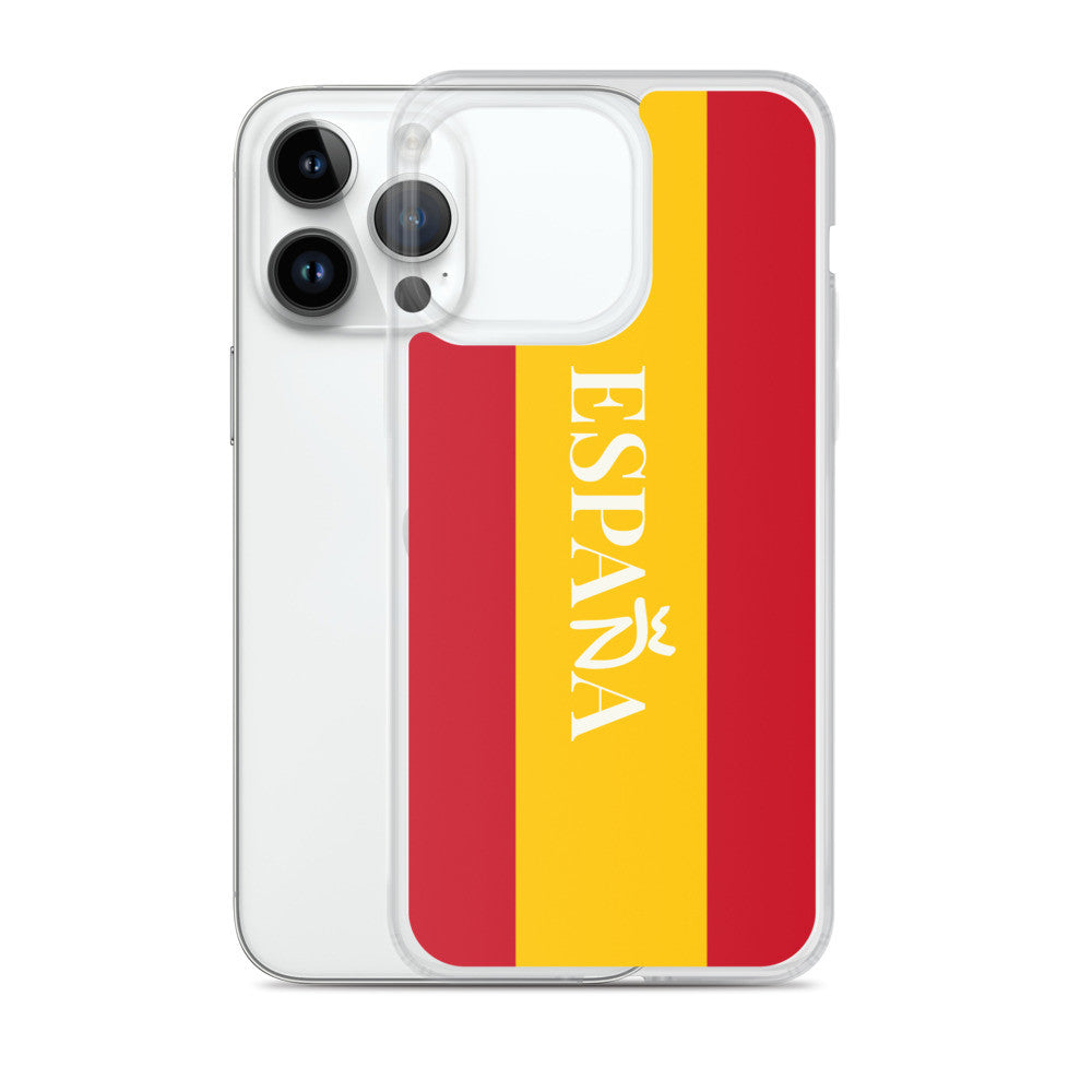 Carcasa transparente iPhone ESPAÑA con bandera y letra en blanco