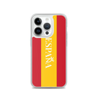 Carcasa transparente iPhone ESPAÑA con bandera y letra en blanco