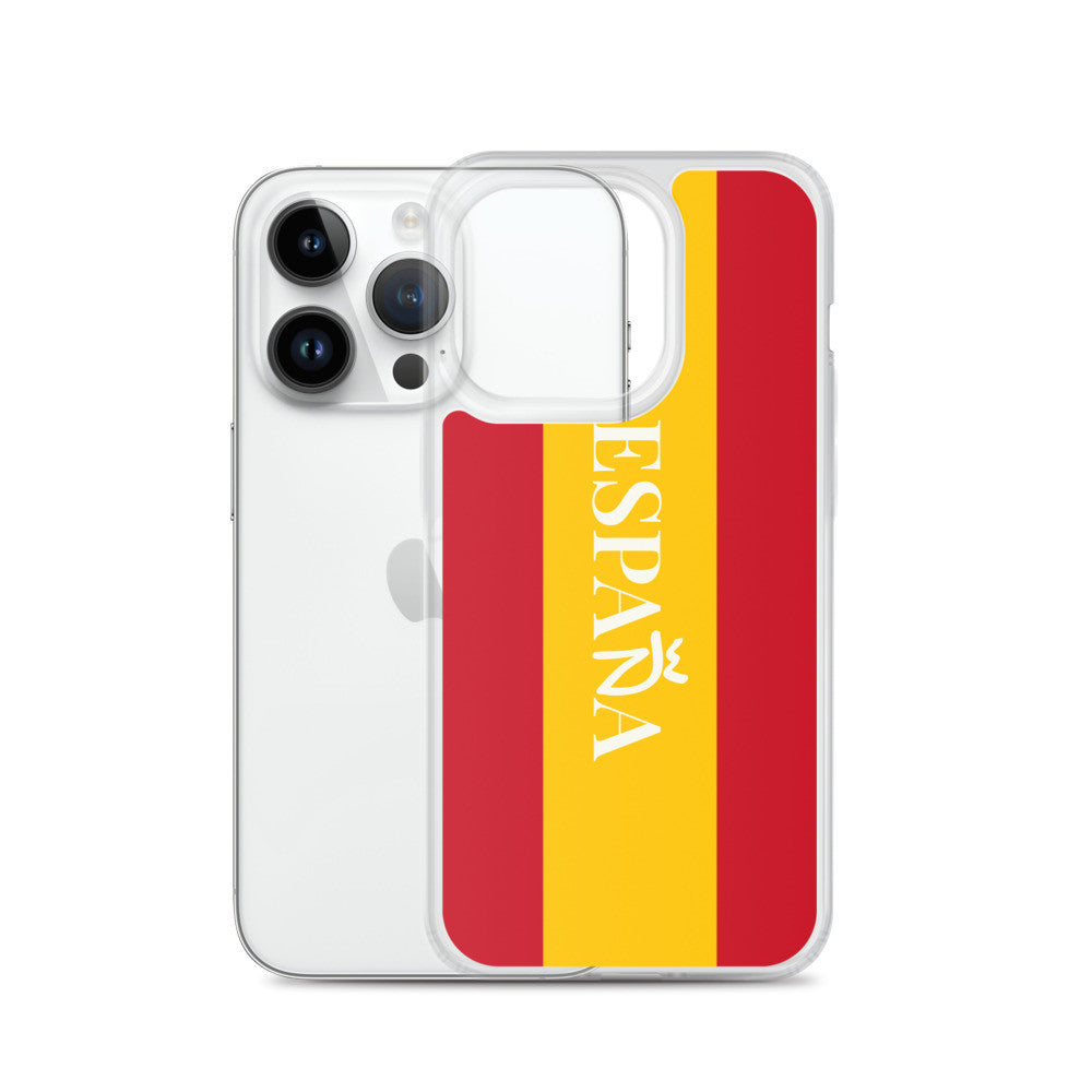 Carcasa transparente iPhone ESPAÑA con bandera y letra en blanco
