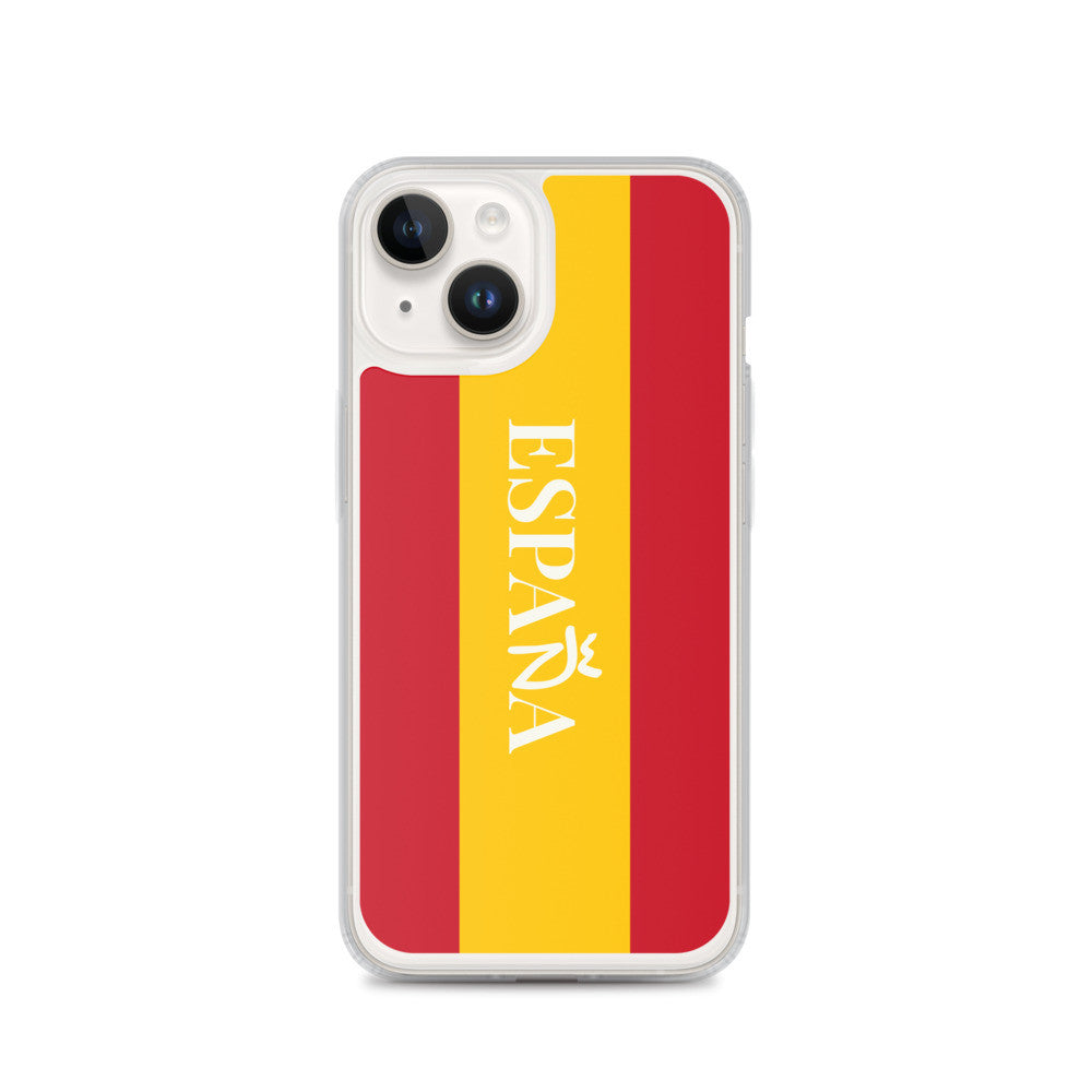 Carcasa transparente iPhone ESPAÑA con bandera y letra en blanco