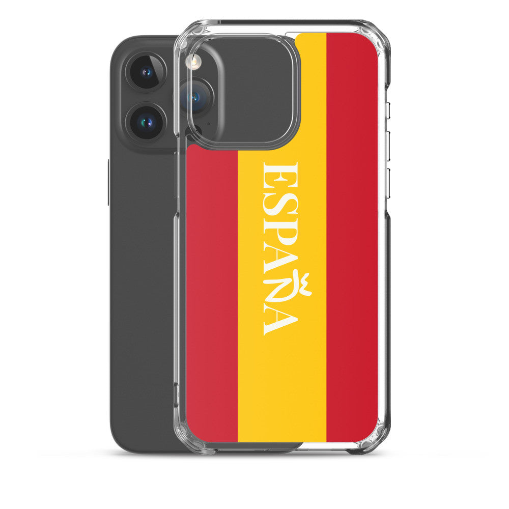 Carcasa transparente iPhone ESPAÑA con bandera y letra en blanco