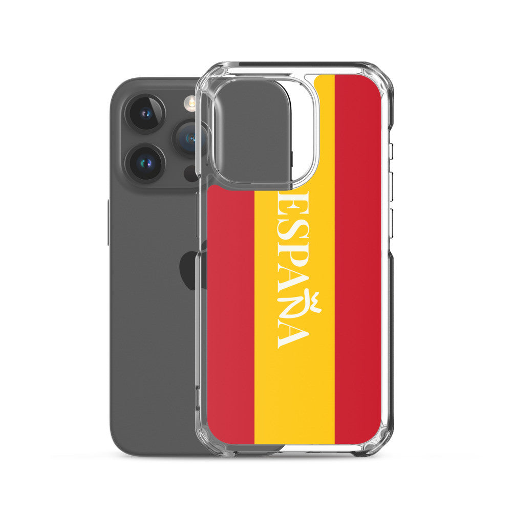 Carcasa transparente iPhone ESPAÑA con bandera y letra en blanco