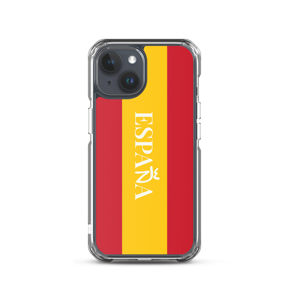 Carcasa transparente iPhone ESPAÑA con bandera y letra en blanco