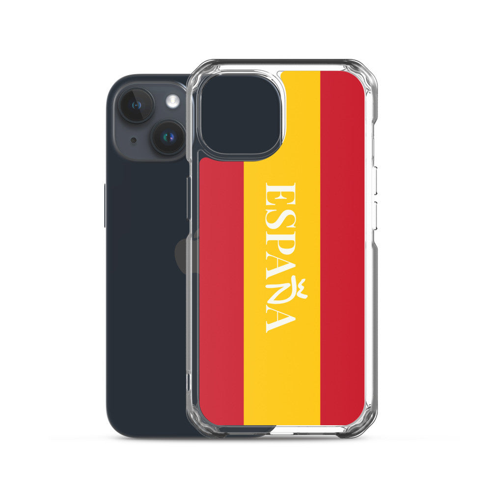 Carcasa transparente iPhone ESPAÑA con bandera y letra en blanco