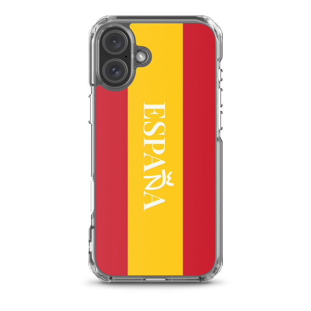 Carcasa transparente iPhone ESPAÑA con bandera y letra en blanco
