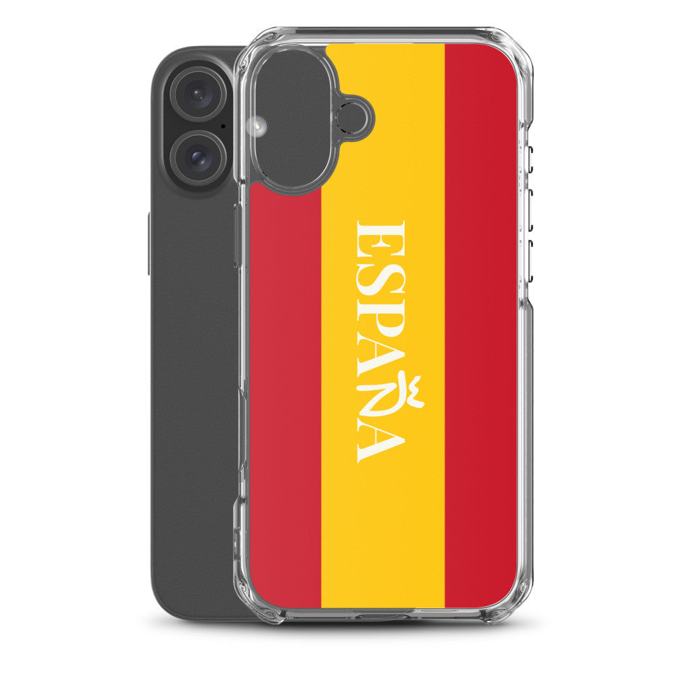 Carcasa transparente iPhone ESPAÑA con bandera y letra en blanco