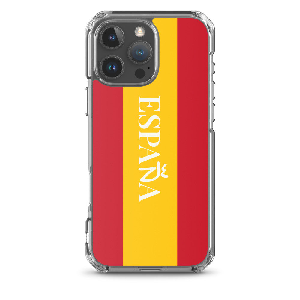 Carcasa transparente iPhone ESPAÑA con bandera y letra en blanco