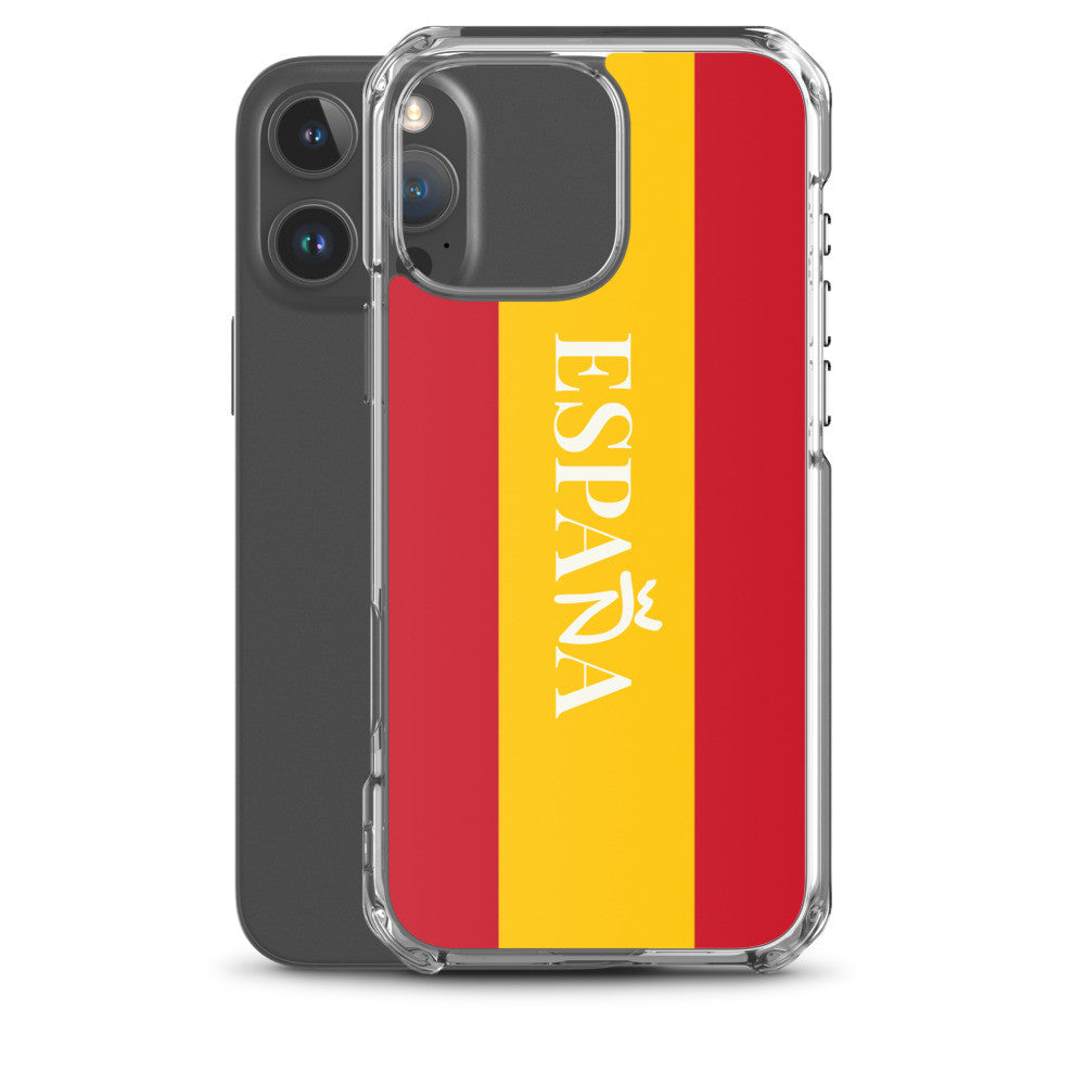 Carcasa transparente iPhone ESPAÑA con bandera y letra en blanco