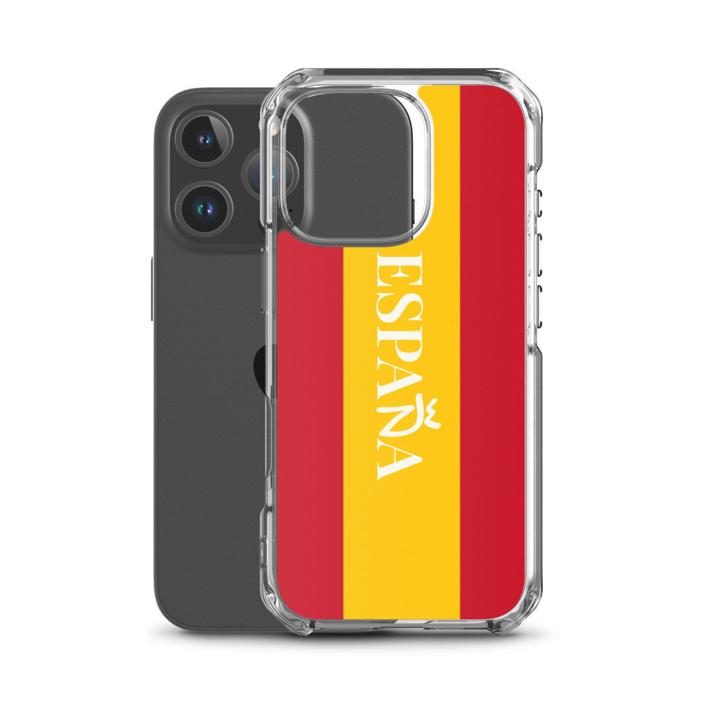 Carcasa transparente iPhone ESPAÑA con bandera y letra en blanco