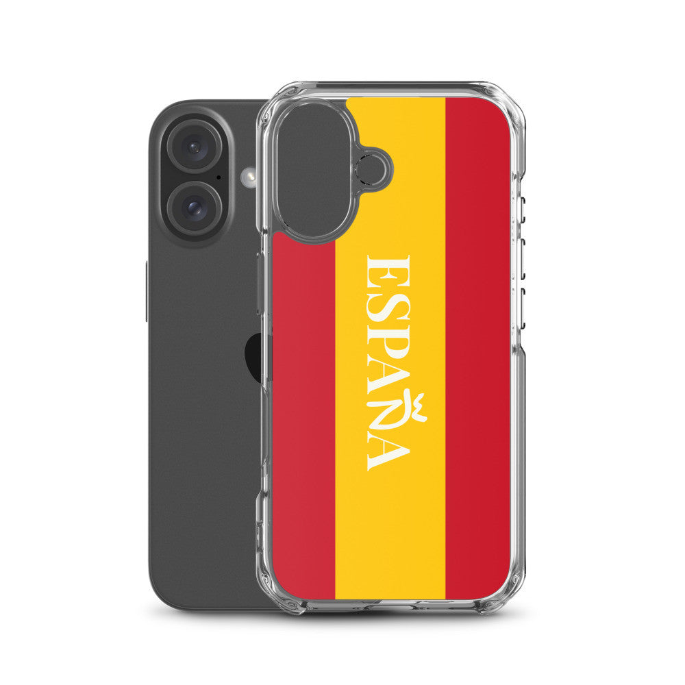 Carcasa transparente iPhone ESPAÑA con bandera y letra en blanco