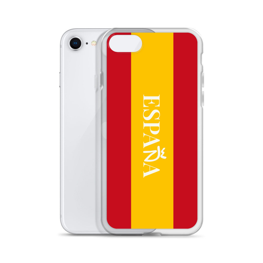 Carcasa transparente iPhone ESPAÑA con bandera y letra en blanco