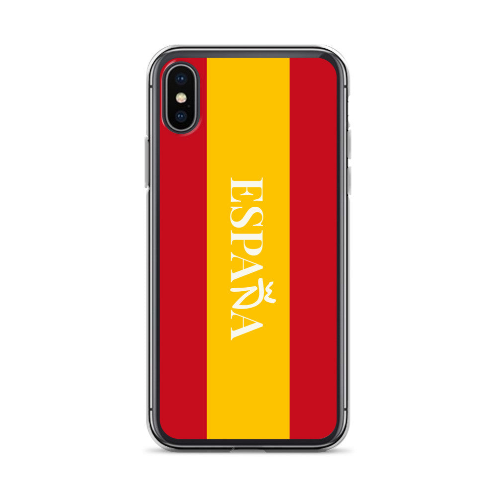 Carcasa transparente iPhone ESPAÑA con bandera y letra en blanco