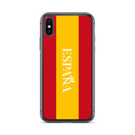 Carcasa transparente iPhone ESPAÑA con bandera y letra en blanco