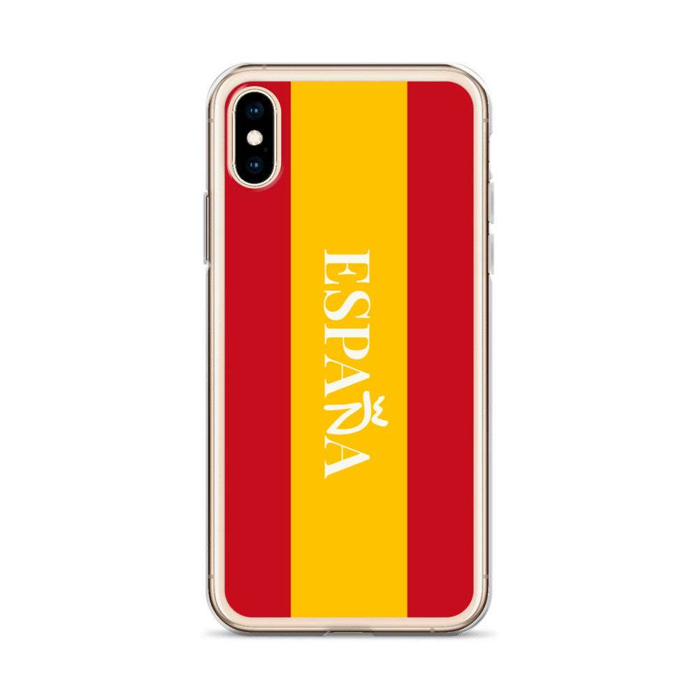 Carcasa transparente iPhone ESPAÑA con bandera y letra en blanco