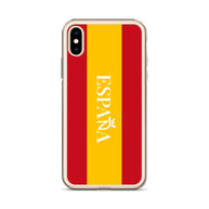Carcasa transparente iPhone ESPAÑA con bandera y letra en blanco