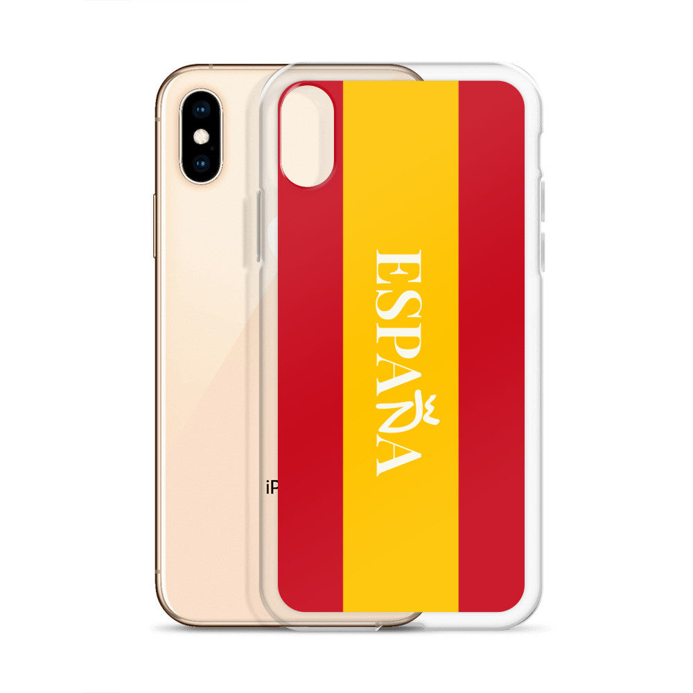 Carcasa transparente iPhone ESPAÑA con bandera y letra en blanco