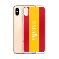 Carcasa transparente iPhone ESPAÑA con bandera y letra en blanco