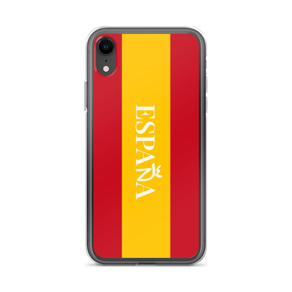 Carcasa transparente iPhone ESPAÑA con bandera y letra en blanco