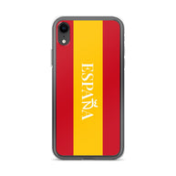 Carcasa transparente iPhone ESPAÑA con bandera y letra en blanco