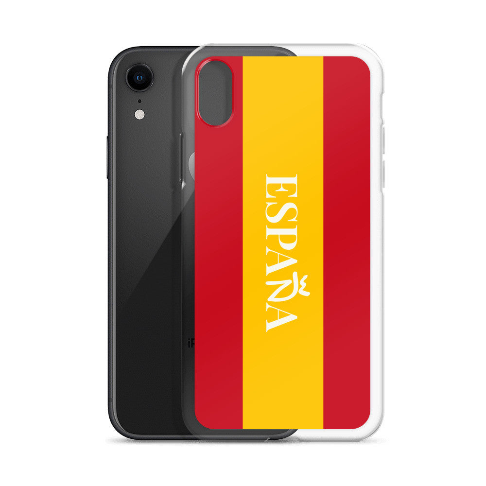 Carcasa transparente iPhone ESPAÑA con bandera y letra en blanco