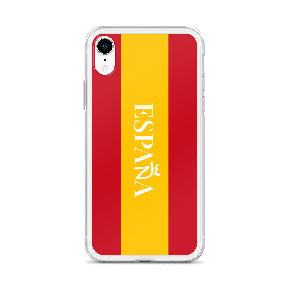 Carcasa transparente iPhone ESPAÑA con bandera y letra en blanco