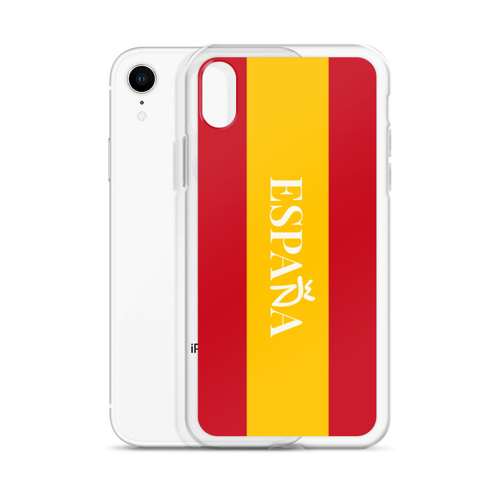 Carcasa transparente iPhone ESPAÑA con bandera y letra en blanco