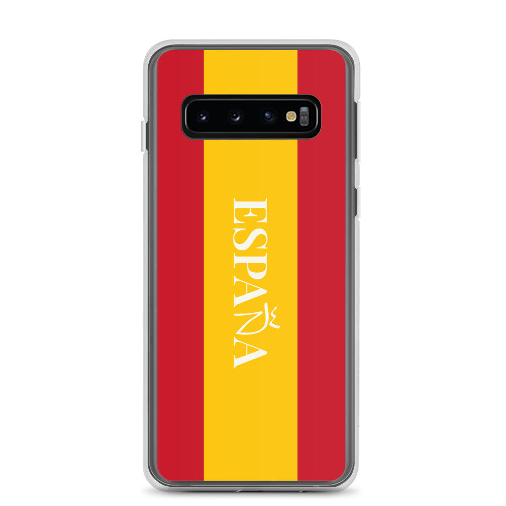 Carcasa transparente Samsung España con bandera y letra en blanco