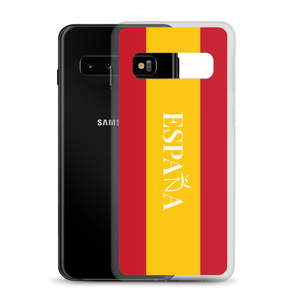 Carcasa transparente Samsung España con bandera y letra en blanco