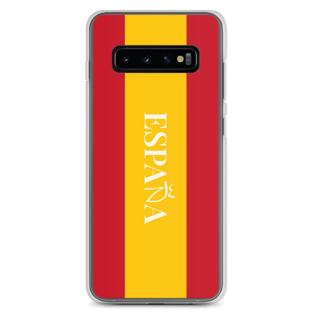 Carcasa transparente Samsung España con bandera y letra en blanco
