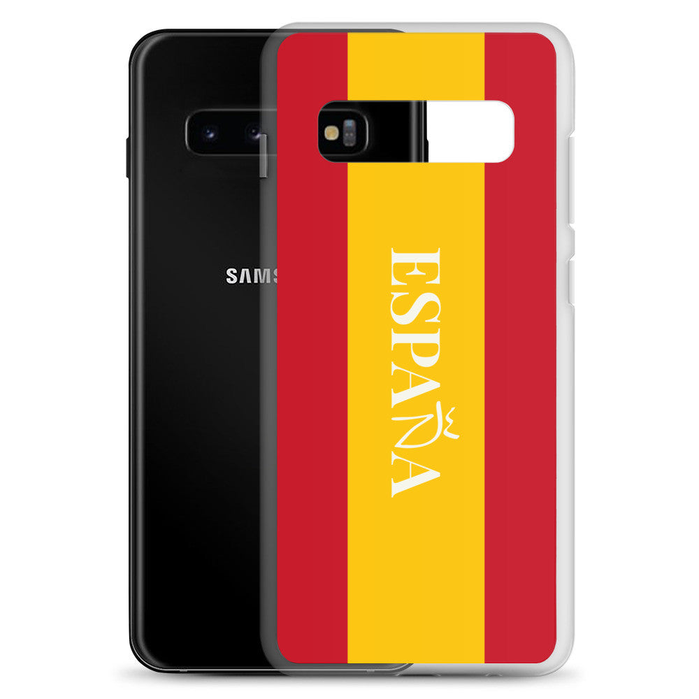 Carcasa transparente Samsung España con bandera y letra en blanco