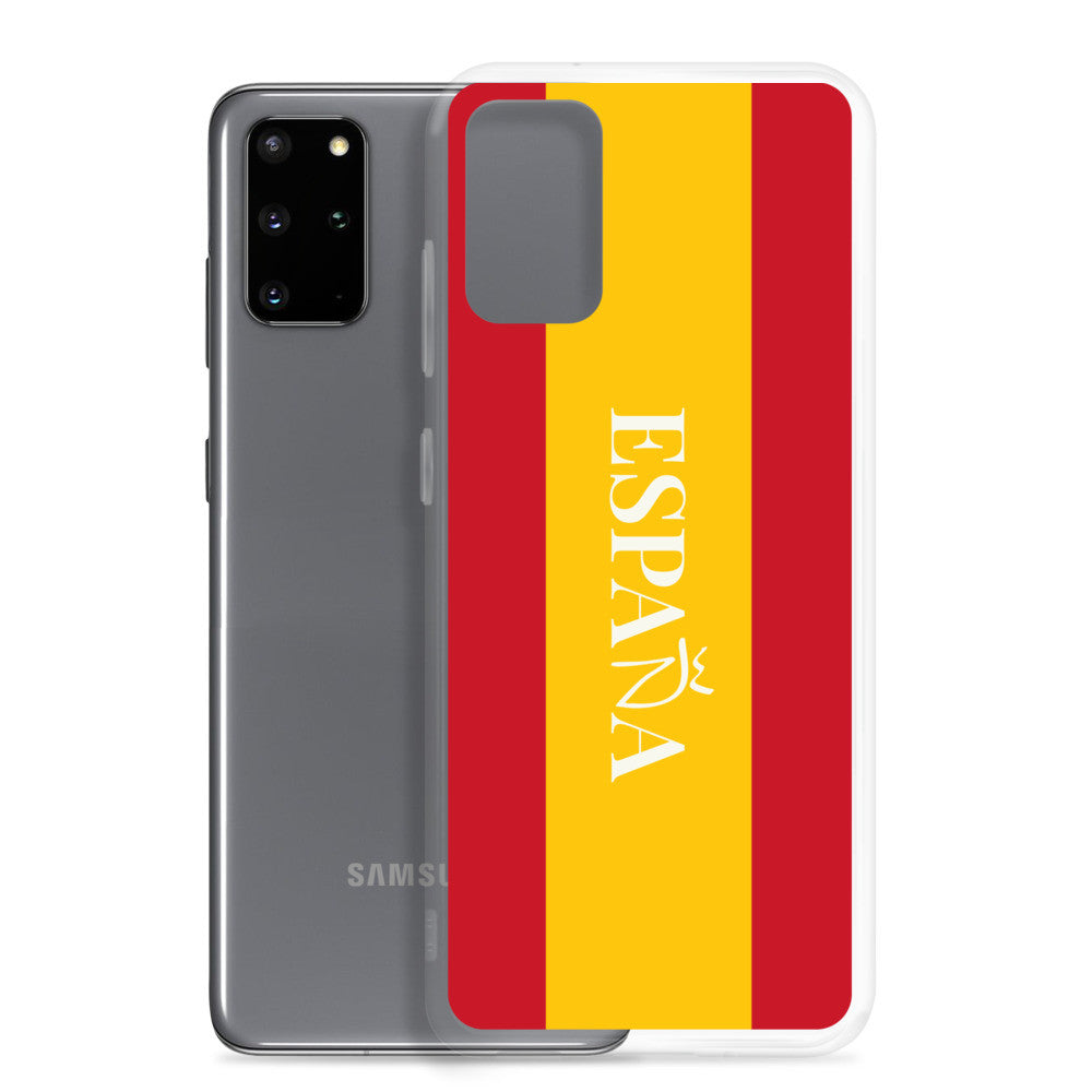 Carcasa transparente Samsung España con bandera y letra en blanco