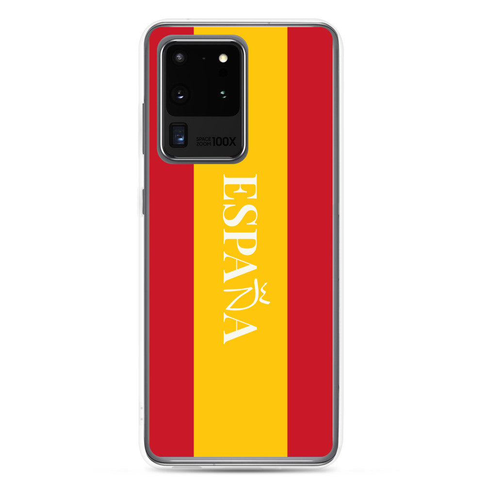 Carcasa transparente Samsung España con bandera y letra en blanco