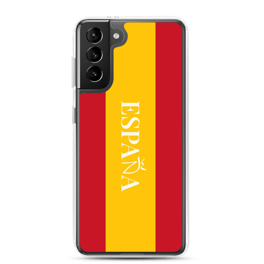 Carcasa transparente Samsung España con bandera y letra en blanco