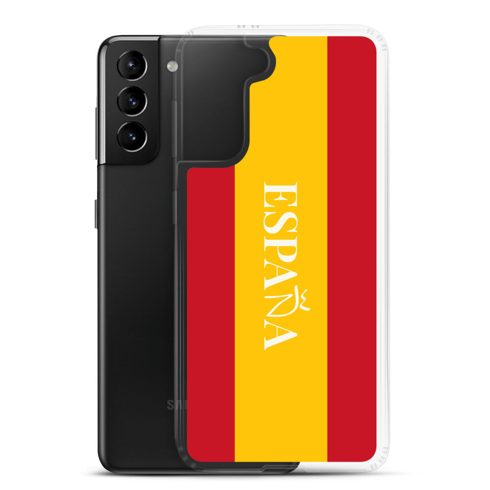 Carcasa transparente Samsung España con bandera y letra en blanco