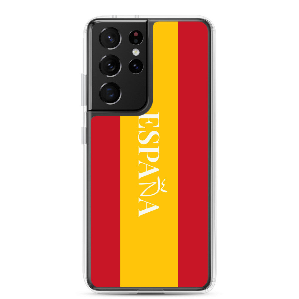 Carcasa transparente Samsung España con bandera y letra en blanco