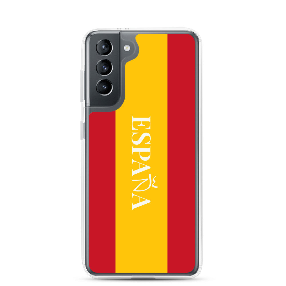 Carcasa transparente Samsung España con bandera y letra en blanco