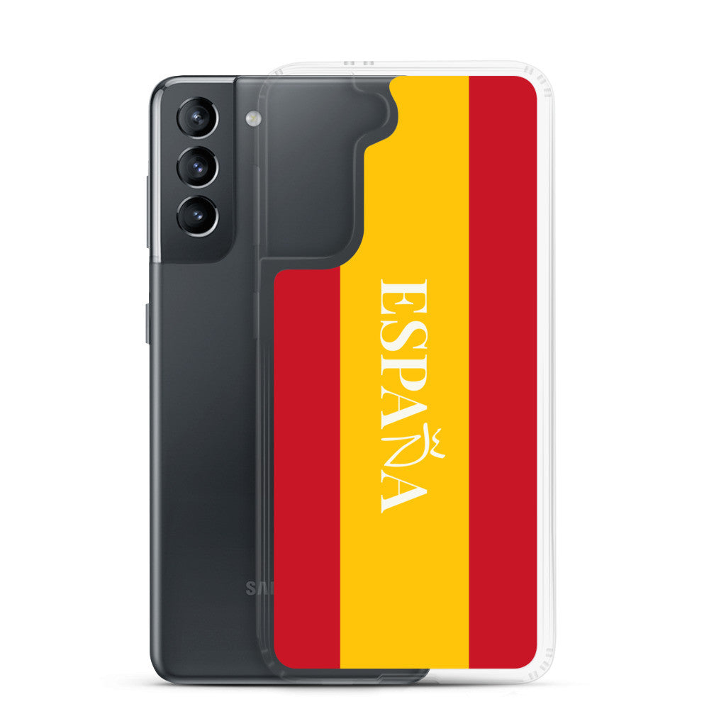 Carcasa transparente Samsung España con bandera y letra en blanco