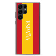 Carcasa transparente Samsung España con bandera y letra en blanco