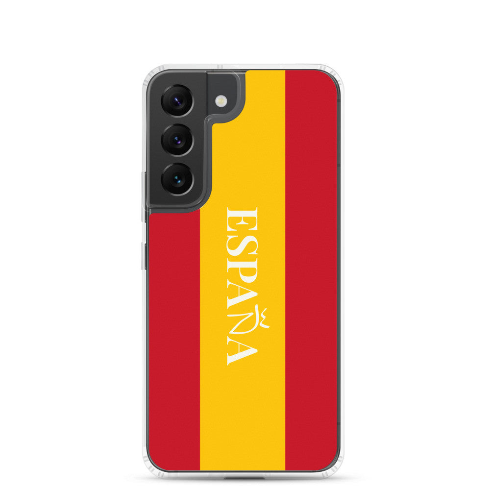 Carcasa transparente Samsung España con bandera y letra en blanco