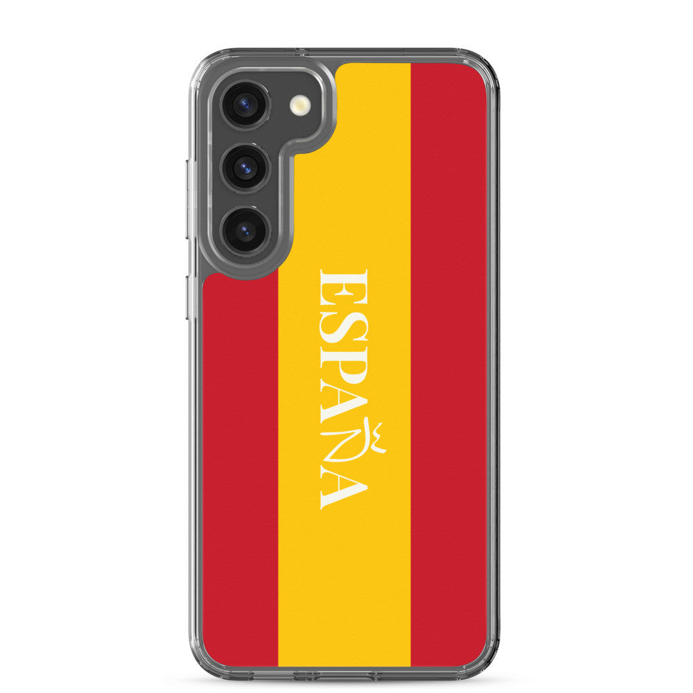 Carcasa transparente Samsung España con bandera y letra en blanco