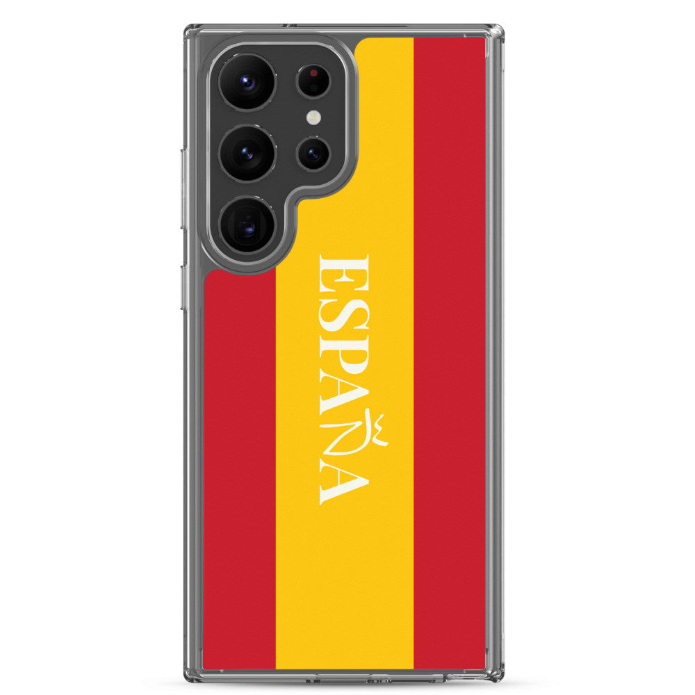 Carcasa transparente Samsung España con bandera y letra en blanco