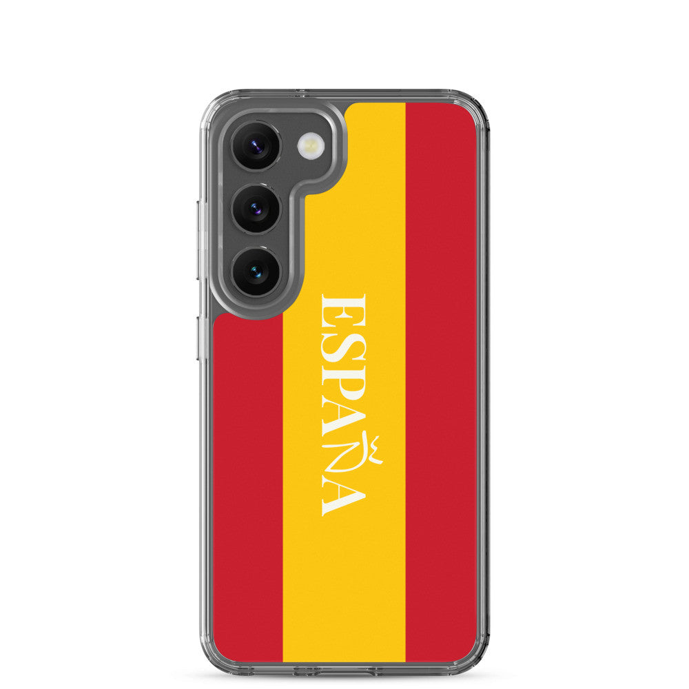 Carcasa transparente Samsung España con bandera y letra en blanco