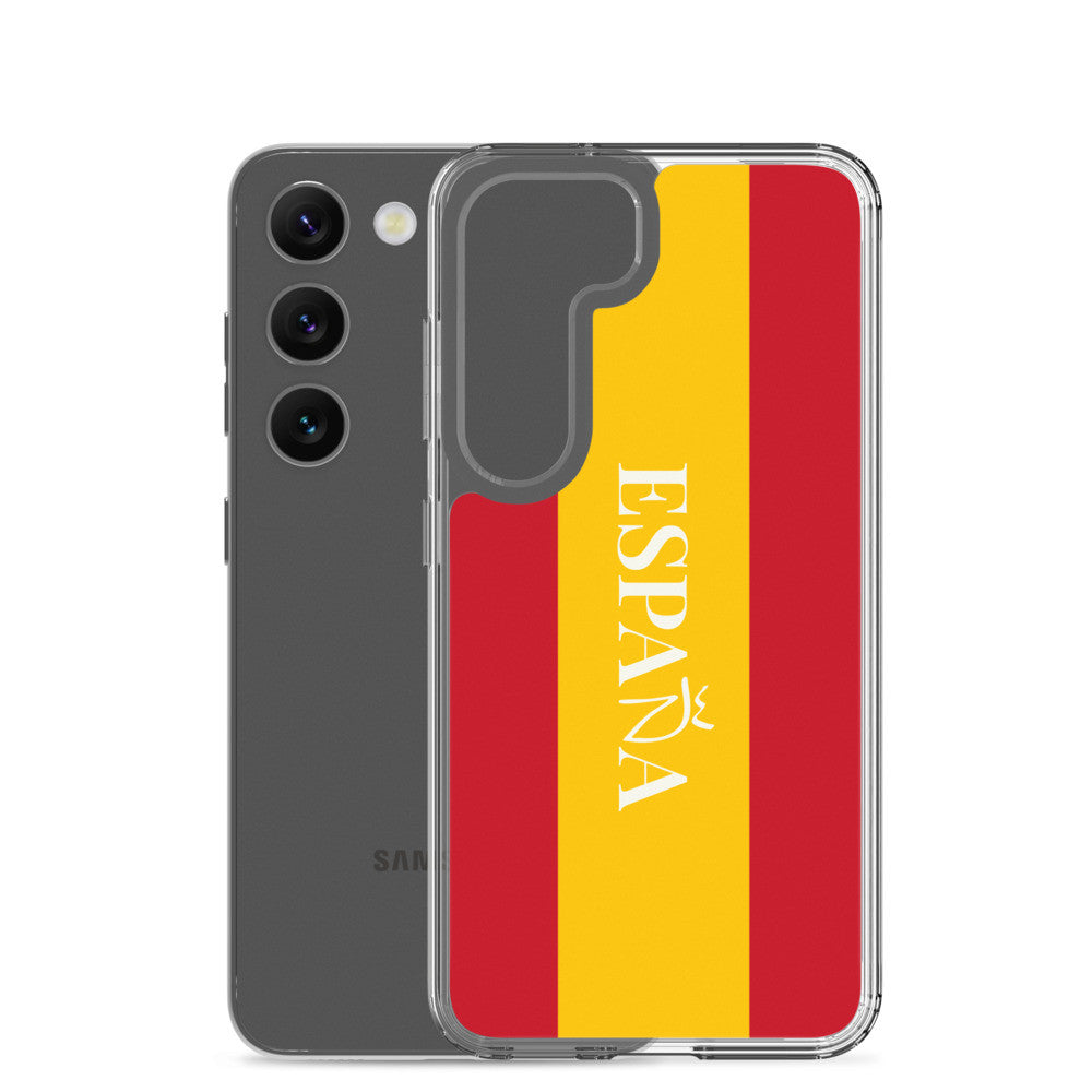 Carcasa transparente Samsung España con bandera y letra en blanco