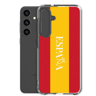 Carcasa transparente Samsung España con bandera y letra en blanco