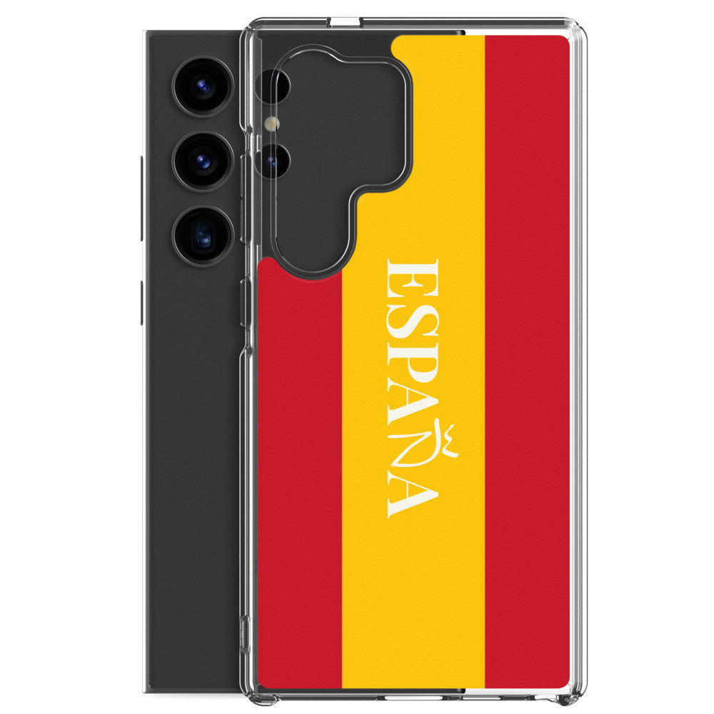 Carcasa transparente Samsung España con bandera y letra en blanco